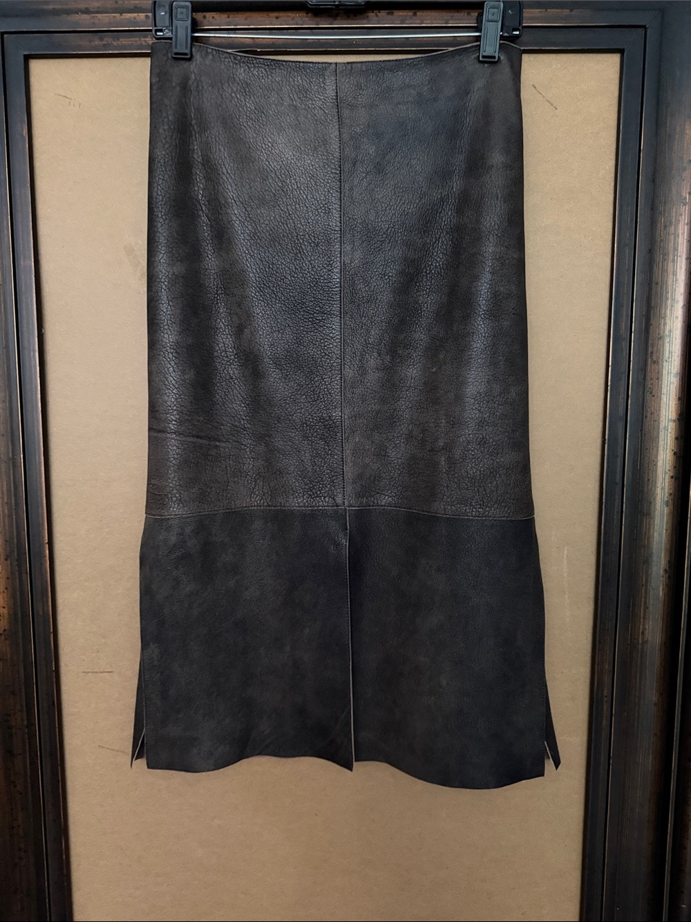 Akris Brown Paneled Slit Leather Midi Skirt